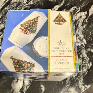 Vintage Rite Aid Fine China Christmas Tree Salt & Pepper Shakers Set, 4pc White